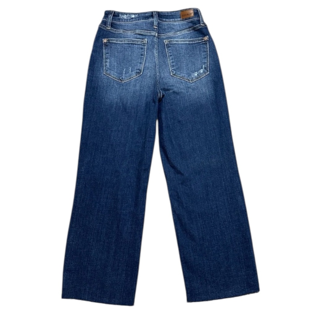 JUDY BLUE Distressed Wide Leg Blue Jeans Size 3 / 26 — SUPER ON TREND! - Picture 4 of 7